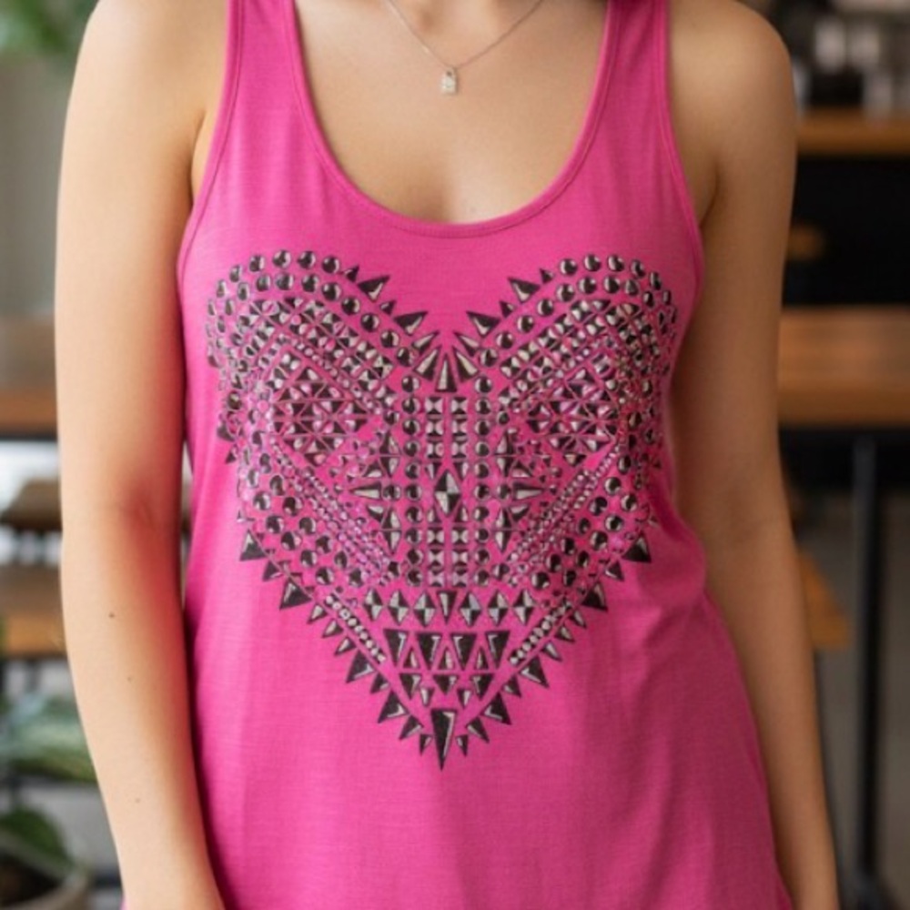 Self Esteem Fuchsia Studded Heart Tank Top size sm